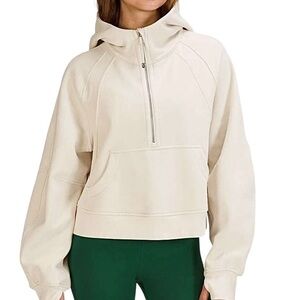 Lululemon Scuba Oversized 1/2 Zip Beige Fleece Lined Hoodie